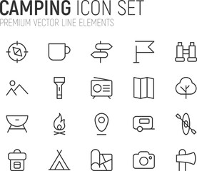 Canvas Print - Simple line set of camping icons.