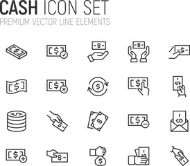 Poster - Simple line set of cash icons.