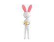 Stick Man Wearing Pink Bunny Headband character rubbing a magic lamp in 3d rendering.