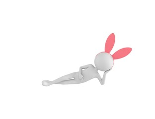 Poster - Stick Man Wearing Pink Bunny Headband character lying on floor in 3d rendering.