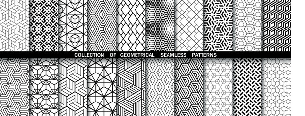 Geometric set of seamless black and white patterns. Simpless vector graphics