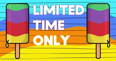 Poster - Ice Cream with Limited Time Only text. Two colorful animated summer sweet food cartoon. 4k resolution animation, moving image.
