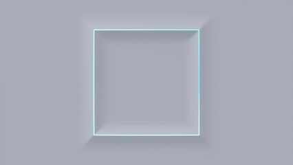Minimalist Tech Background with Raised Square and Turquoise Illuminated Edge. White Surface with Embossed 3D Shape. 3D Render.