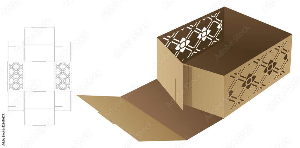 stenciled box die cut template and 3D mockup Stock Vector | Adobe Stock