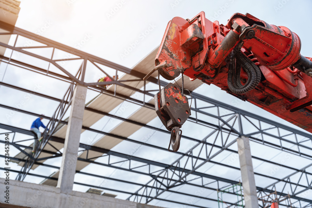 Crane hook for lifting with roof sheet on the steel roof structure at ...