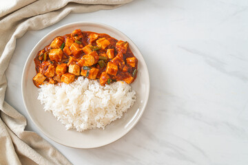 Wall Mural - Mapo Tofu - The traditional Sichuan dish of silken tofu and ground beef, packed with mala flavor from chili oil and Sichuan peppercorns.