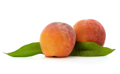 Wall Mural - Two peaches and leaves.