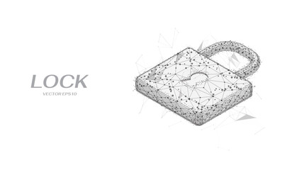 Leinwandbilder - Abstract low poly lock symbol isometric shape vector. Digital wireframe cyber security concept illustration. Geometry triangle black outline background.