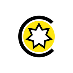 Letter C With Circle Shape Star Minimal Logo Icon Vector Design
