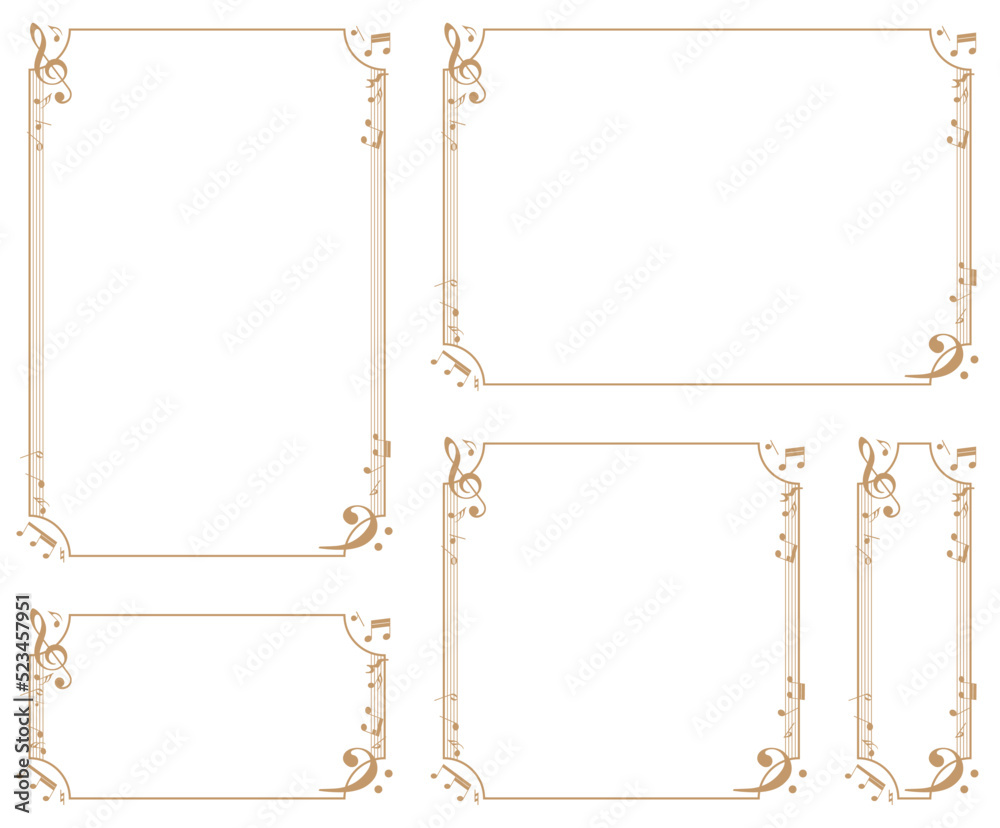 Music-themed decorative frame.Decorative frame.A frame that gave a change in size to the same design.Good frame for a4 size paper.Background for certificate.