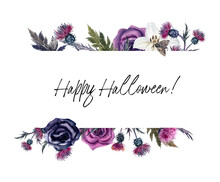 Gothic Hand Drawn Watercolor Halloween Frames. Suitable For Halloween Invitations, Gothic Wedding, Birthday And More