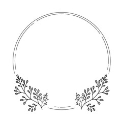  line art botany wreath plant branch leaves black and white transparent background
