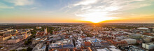 Germany, Saxony, Leipzig, Panoramic View Of City Center At Sunset