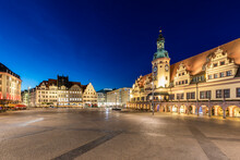 Germany, Saxony, Leipzig, Illuminated Old Town Square At Night