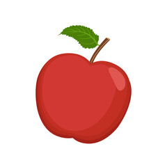 Wall Mural - Red apple with leaf, vector illustration isolated on white background