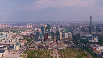 Wall Mural - Nur-Sultan, Kazakhstan - August 8, 2022: panorama city Astana aerial top view drone.