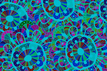 Poster - Psychedelic color abstract chaotic doodle vector illustration.