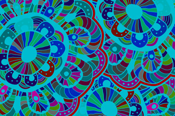Poster - Psychedelic color abstract chaotic doodle vector illustration.