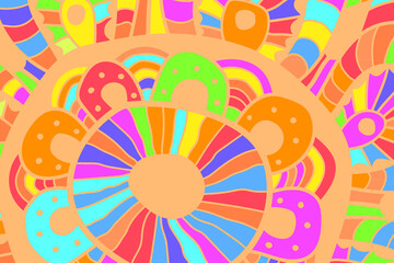 Poster - Psychedelic color abstract chaotic doodle vector illustration.