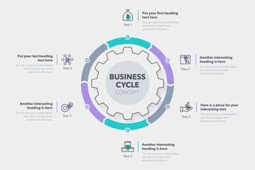 Aufkleber - Business cycle template with six colorful stages. Easy to use for your website or presentation.