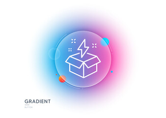 Poster - Out of the box line icon. Gradient blur button with glassmorphism. Creativity sign. Gift box with lightning bolt symbol. Transparent glass design. Creative idea line icon. Vector