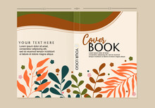 Natural Theme Book Cover Template. Design With Leaf And Flower Hand Drawn Elements