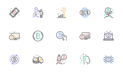 Poster - Cryptocurrency line icons. Blockchain, Crypto ICO and Bitcoin. Mining linear icon set. Bicolor outline web elements. Vector