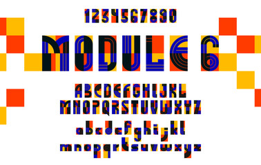 Poster - Abstract geometric modern font vector typeset, logo creation alphabet minimal tech linear geometry style, stylish square square tile letters set, uppercase, lowercase and numbers.