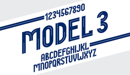 Poster - Abstract geometric original font vector typeset, logo creation alphabet minimal tech linear geometry style, stylish square unique tile letters set, uppercase and numbers set.