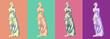 Statue of Venus de Milo (goddess of love) in four trendy color schemes.Stylization and division into light and shadow. Vector illustration, EPS 10. Classic sculpture concept in pop art style. Isolated