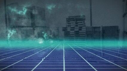Poster - Animation of interference and white lines over warehouse