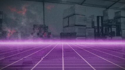 Poster - Animation of start in digital abstract space with grid