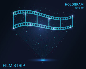 Wall Mural - A hologram is a strip of film. Holographic projection of a strip of film. A shimmering stream of particle energy. Scientific cinema design.