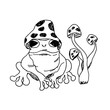 Vector hand drawn frog and mushrooms