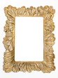 Rechteckiger, goldener Bilderrahmen mit floralen Elementen als Mockup im Hochformat, Isoliert, weißer Hintergrund