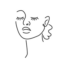 Aufkleber - Woman face doodle in abstract design, trendy. Vector beautiful portrait, abstract doodle modern fashion vogue face with hairstyle. Lady head beauty minimalist, print graphics design style