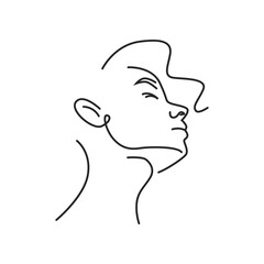 Aufkleber - Woman face doodle in abstract design, trendy. Vector beautiful portrait, abstract doodle modern fashion vogue face with hairstyle. Lady head beauty minimalist, print graphics design style