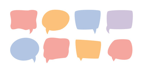 Aufkleber - Set of speak bubbles for text, chatting boxes, bubbles for messages isolated flat line icon. Vector balloon doodle style thinking sign symbols, dialogue discussion paper notes, empty frames borders