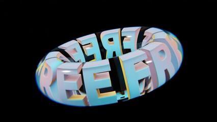 Poster - Dynamic 3D Rendering: Abstract Colorful 'Free' Words in Glass
