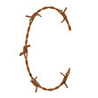 Letter C made of twisted rusty barbed wire, isolated on white, 3d rendering