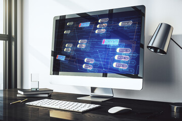 Poster - Abstract creative coding illustration on modern computer monitor, software development concept. 3D Rendering