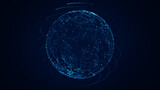 Technology blue sphere with connecting dots and lines. Digital abstract network structure. 3D rendering.