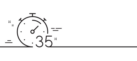 Poster - Timer 35 minutes line icon. Stopwatch time sign. Countdown clock symbol. Minimal line illustration background. Timer line icon pattern banner. White web template concept. Vector