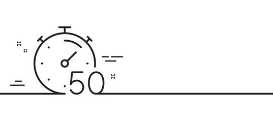 Poster - Timer 50 minutes line icon. Stopwatch time sign. Countdown clock symbol. Minimal line illustration background. Timer line icon pattern banner. White web template concept. Vector