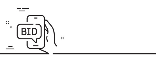 Aufkleber - Bid offer line icon. Auction sign. Raise the price up symbol. Minimal line illustration background. Bid offer line icon pattern banner. White web template concept. Vector
