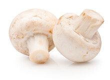 Two Champignon Mushrooms Isolated On White Background