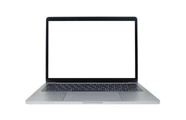 Closeup laptop computer with blank white screen isolated on transparent background with clipping path