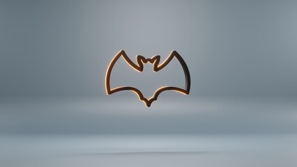 Poster - Beautiful abstract Halloween, black bat with orange light  symbol on a blue background . 3d rendering illustration. Background pattern for design. Halloween day.