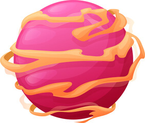 Poster - Cartoon pink space planet with long clouds icon