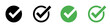 © Alex - Check mark icon set. Green checkmark symbols isolated on white background. Circle buttons. Vector illustration.